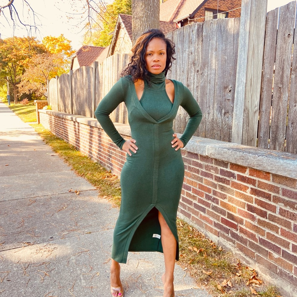 Elegant Green Long Sleeve Dress